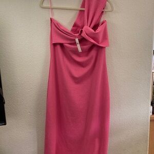NWT Anthropologie porridge Pink One-Shoulder maxi evening Dress 1960’s sexy